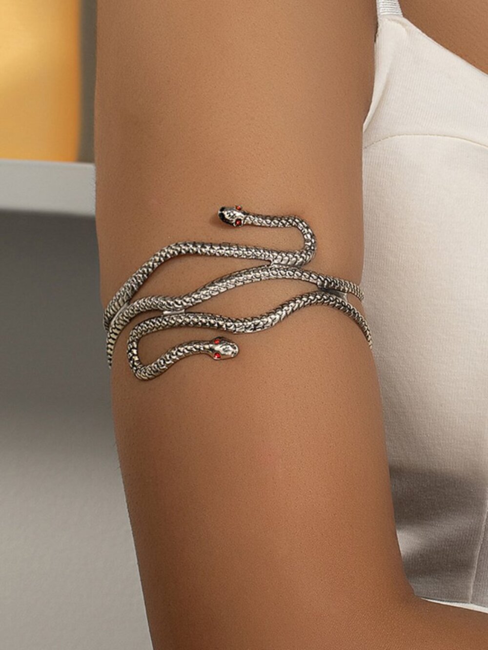3/$35 New Silver Snake Arm Cuff Bracelet Red Eye Coiled Serpent Upper Arm Band